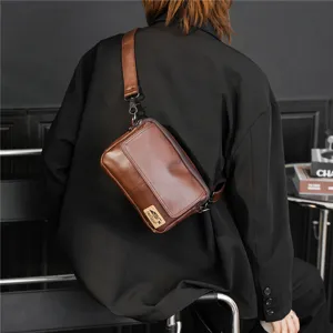 Vintage brown leather crossbody bag for men, stylish retro messenger bag for casual.