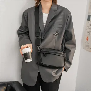 Men's stylish black PU leather crossbody bag casual shoulder chest bag for daily wear.