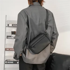 Men black PU leather crossbody chest bag casual fashion single shoulder minimalist design daily wear