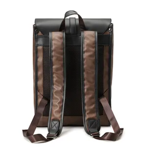 Men vintage PU leather backpack retro travel school bag casual large laptop rucksack