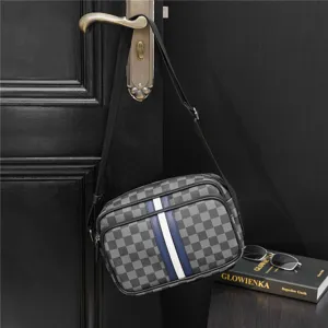 Modische Karomuster Umhängetasche für Herren, trendige Leder Schultertasche mit Kontraststreifen.