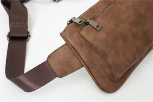 Men's retro matte leather chest bag crossbody casual waist bag stylish street style detail