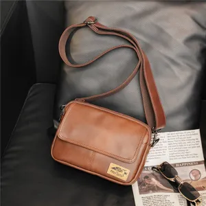 Retro brown leather messenger bag, casual crossbody shoulder bag with flap and adjustable strap.