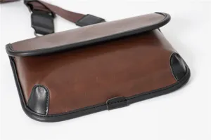 Casual brown PU leather crossbody bag with black trim, trendy stylish chest bag for use.