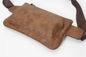 Brown frosted leather chest bag detail, stylish streetwear crossbody bag for men daily use
