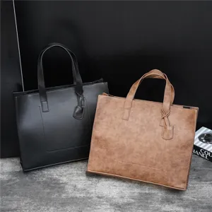 Fashionable PU leather tote bag for women, large capacity casual handbag with shoulder strap.