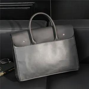 Men PU Leather Briefcase Large Capacity Business Laptop Bag Waterproof Vintage Handbag Shoulder Crossbody Bag