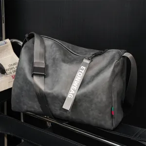 Detailed view of large capacity casual grey messenger shoulder bag with adjustable strap