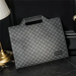 Men's Business Casual Briefcase PU Leather Waterproof Document iPad Bag Vintage Geometric Pattern Handbag Messenger Bag