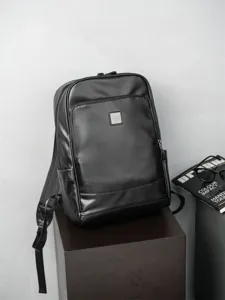 Zaino uomo in pelle nera casual affari computer viaggio borsa stile elegante.