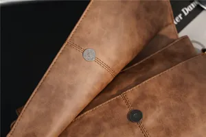 Men vintage brown shoulder bag detail view, premium leather texture with magnetic snap.