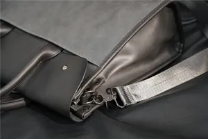 Men leather briefcase detail shot, large capacity vintage shoulder bag and laptop bag.
