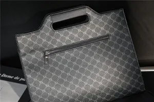 Men's business casual document bag fashion monogram clutch briefcase with handle and zipper pocket