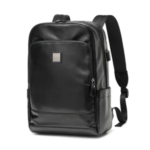 Zaino da uomo in pelle PU con porta USB, borsa per laptop elegante per viaggio e scuola.