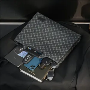 Men's business casual document bag clutch, stylish grey monogram pattern design for daily work.
