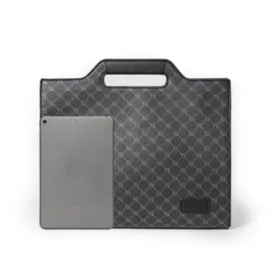 Men's business casual document bag vintage monogram leather briefcase handbag for laptop pad.