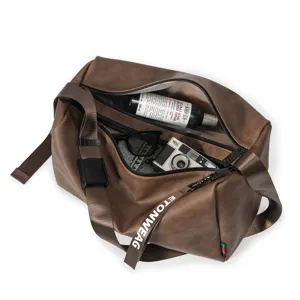 Large capacity vintage brown duffel bag casual shoulder crossbody bag for daily travel use.