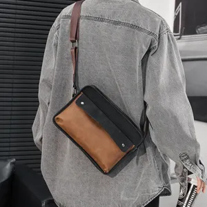 Mens vintage crossbody bag spliced design stylish shoulder messenger bag for daily wear