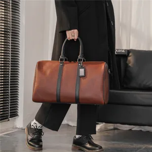 Large capacity men's vintage travel duffel bag, casual retro weekend luggage bag for short trips.
