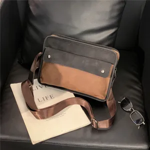 Men's casual vintage colorblock messenger bag minimalist cross body shoulder bag for daily use.