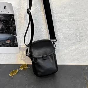 Bolso bandolera minimalista de cuero PU negro para hombres y mujeres, bolso de teléfono.