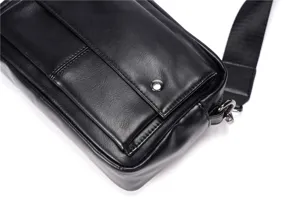 Men black leather crossbody bag shoulder bag detail view fashion casual daily use chic.