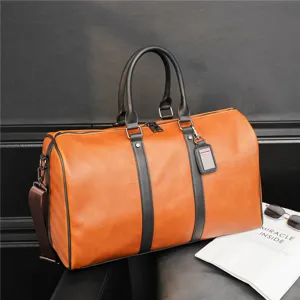 Men's vintage large capacity leather travel duffel bag stylish weekender bag for trips.