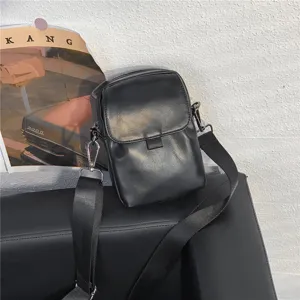 Bolso cruzado minimalista negro para hombres y mujeres, bolso de hombro pequeño casual y util