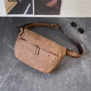 Sac de poitrine vintage pour homme sac bandoulière rétro sac épaule en cuir PU décontracté