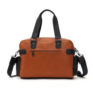 Borsa da lavoro in pelle marrone da uomo borsa a tracolla con tasche multiple e manici.