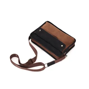 Detailed view of the retro mens colorblock messenger bag, casual crossbody shoulder design.