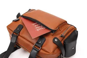 Borsa a tracolla rétro in pelle da uomo multitasche borsa di lavoro casual design.