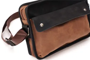 Mens retro brown black colorblock messenger bag casual shoulder crossbody bag for daily commute