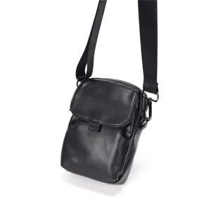 Bolso cruzado informal de cuero sintetico negro para hombre y mujer, elegante bolsa de mensajero.