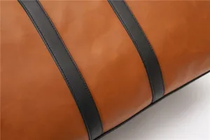 Men's travel duffel bag detail, retro leather luggage bag, large capacity shoulder bag