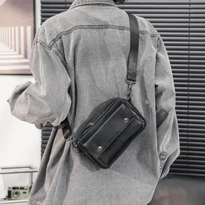 Men stylish leather crossbody bag, casual single shoulder bag with wide strap for daily wear.