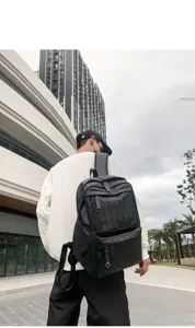 Zaino Pelle Intrecciato Nero Uomo Grande Capacita Viaggio Scuola Computer Porta Borsa