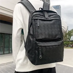 Zaino da Viaggio Casual Unisex Grande Capacità Pelle PU Intrecciato Zainetto Borsa per Laptop da Lavoro per Uomo e Donna