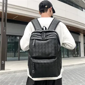 Elegante zaino in pelle intrecciata da uomo, grande capacità per viaggi e scuola.