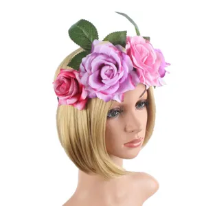 Floral Rose Garland Headband Bridal Wedding Hair Accessories for Festival Party Headwear