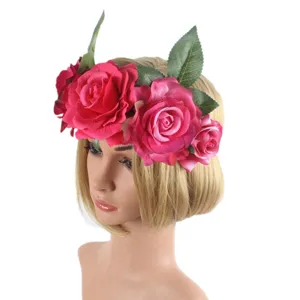 Floral rose crown headband for bridal wedding, party, and holiday vacation accessory.