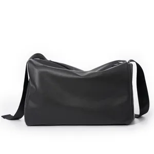 Schwarze große Schulter Umhängetasche lässige minimalistische weiche Leder Messenger Tasche