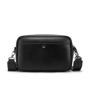 Men's black PU leather casual shoulder messenger bag with adjustable strap for daily use.