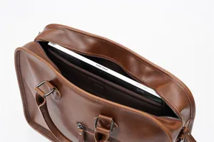 Vintage brown leather briefcase men business shoulder bag retro computer handbag messenger