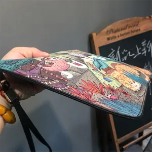 Casual printed clutch bag with wrist strap, trendy animal graphic design, lightweight daily use.