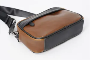 Borsa a tracolla uomo retrò marrone nero borsa fotografica quotidiana vista dettagliata