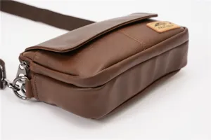 Retro brown leather messenger bag for men, vintage casual crossbody shoulder bag with flap.