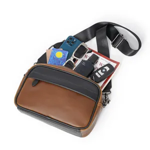 Borsa a tracolla casual da uomo in pelle, elegante borsa fotografica con grande capacita.