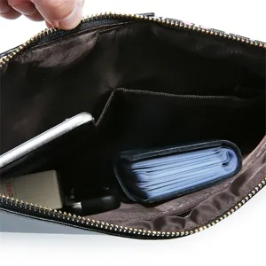 Men casual printed clutch bag interior view large capacity zipper envelope pocket