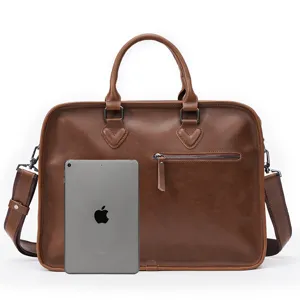 Classic retro leather business briefcase for men, stylish messenger and laptop shoulder bag.